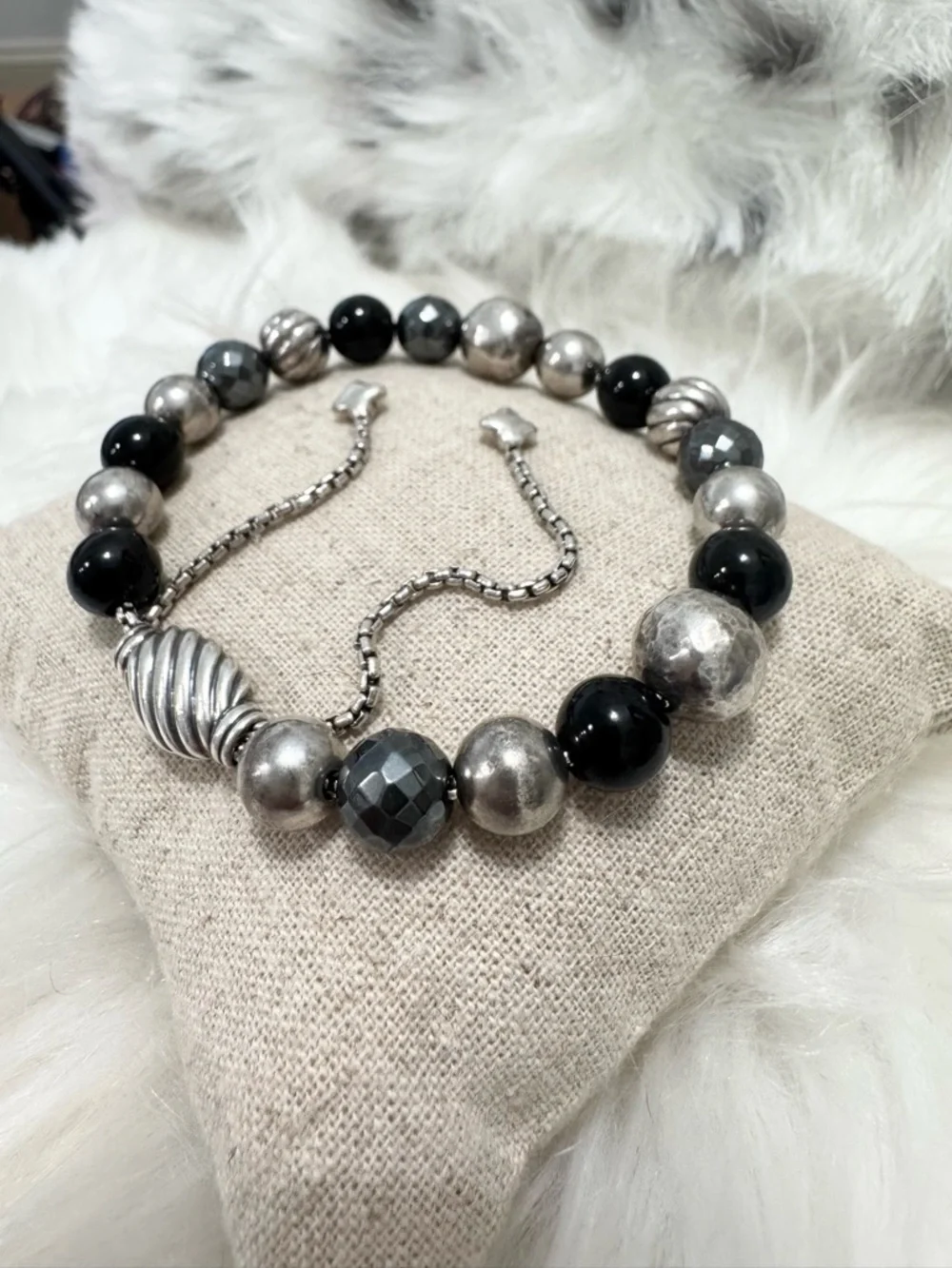 David Yurman .925 Elements Bracelet Black Onyx and Hematite - Picture 3 of 4